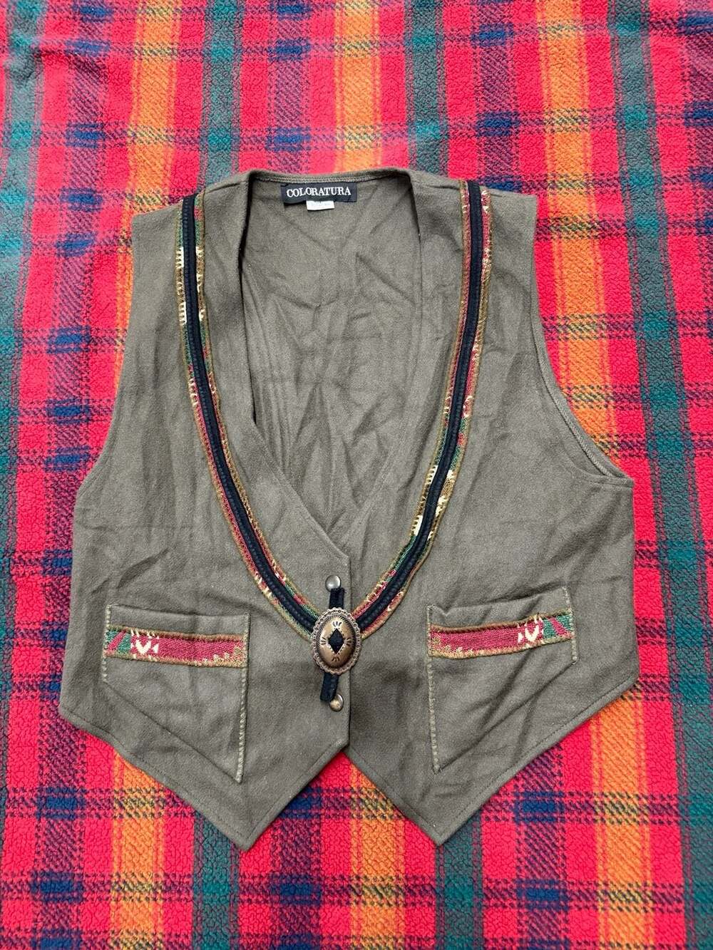 Coloratura Vintage 100% Wool Southwestern Style Vest Size Medium